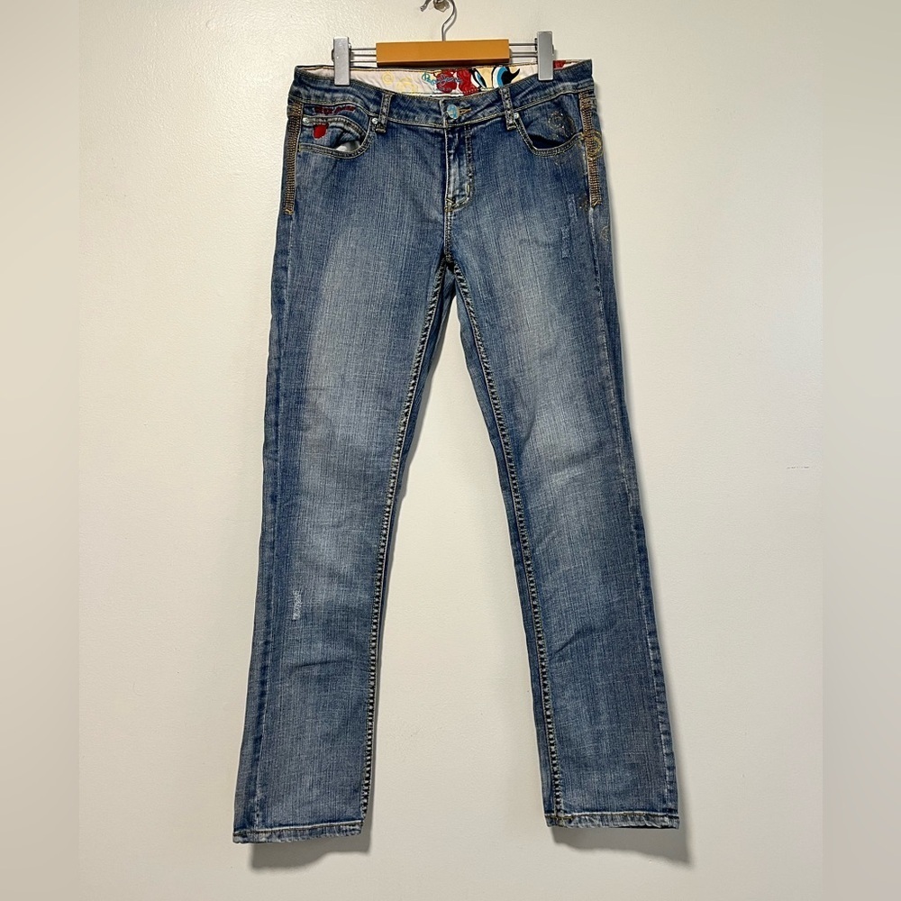 Pepe Jeans London Blue Embroidered Cartoon Pocket Denim Jeans Size 31